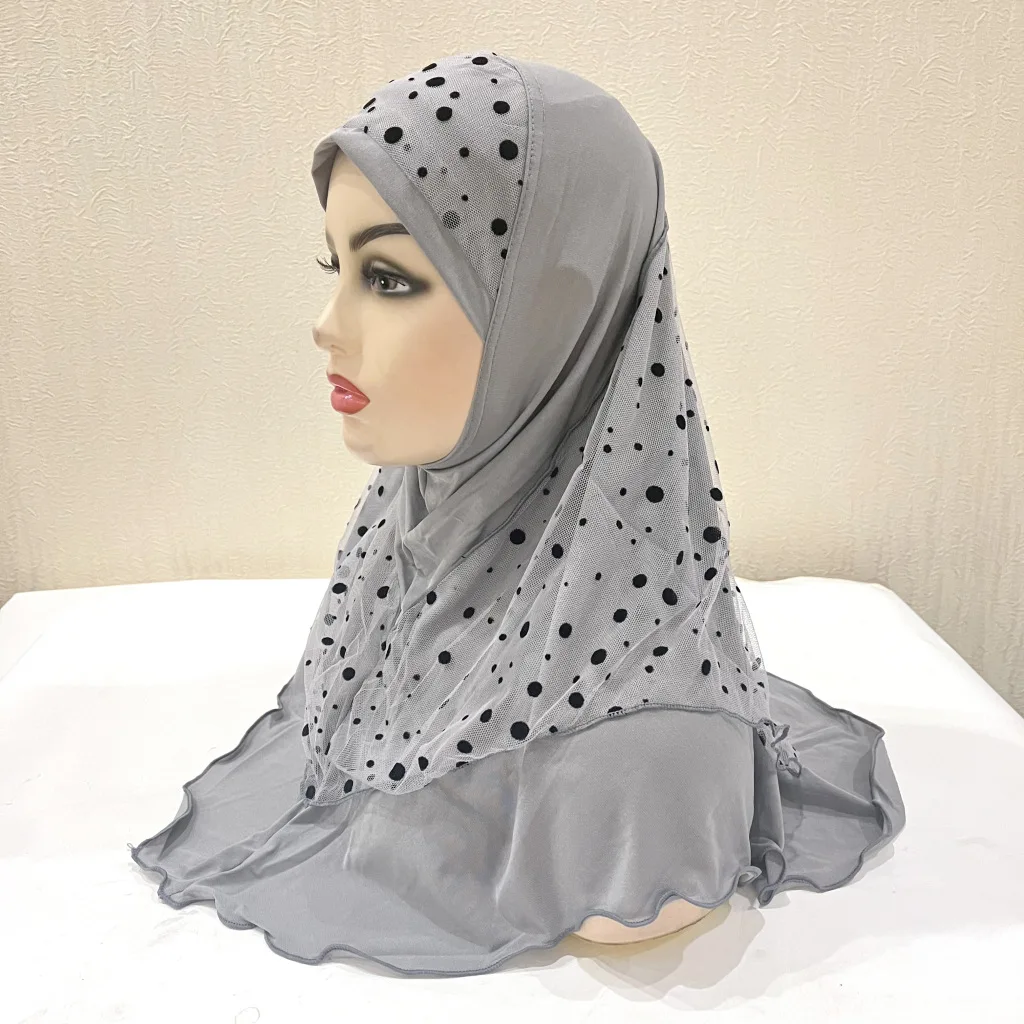 12pcs Hijabs Polka Dot Muslim Women Headscarf Mesh Ruffles Amira Instant Scarf Turban Pull On Ready To Wear Niqab Head Wrap Hats