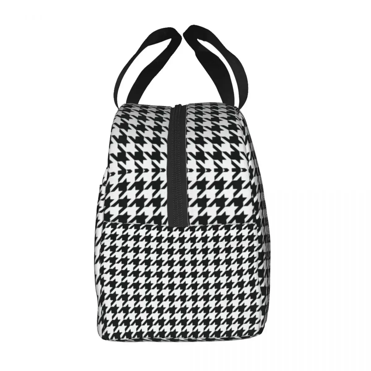 Houndstooth Black And White Pattern Insulated Lunch Bag Unisex Resuable Dogstooth Thermal Cooler Lunch Tote Office Work School