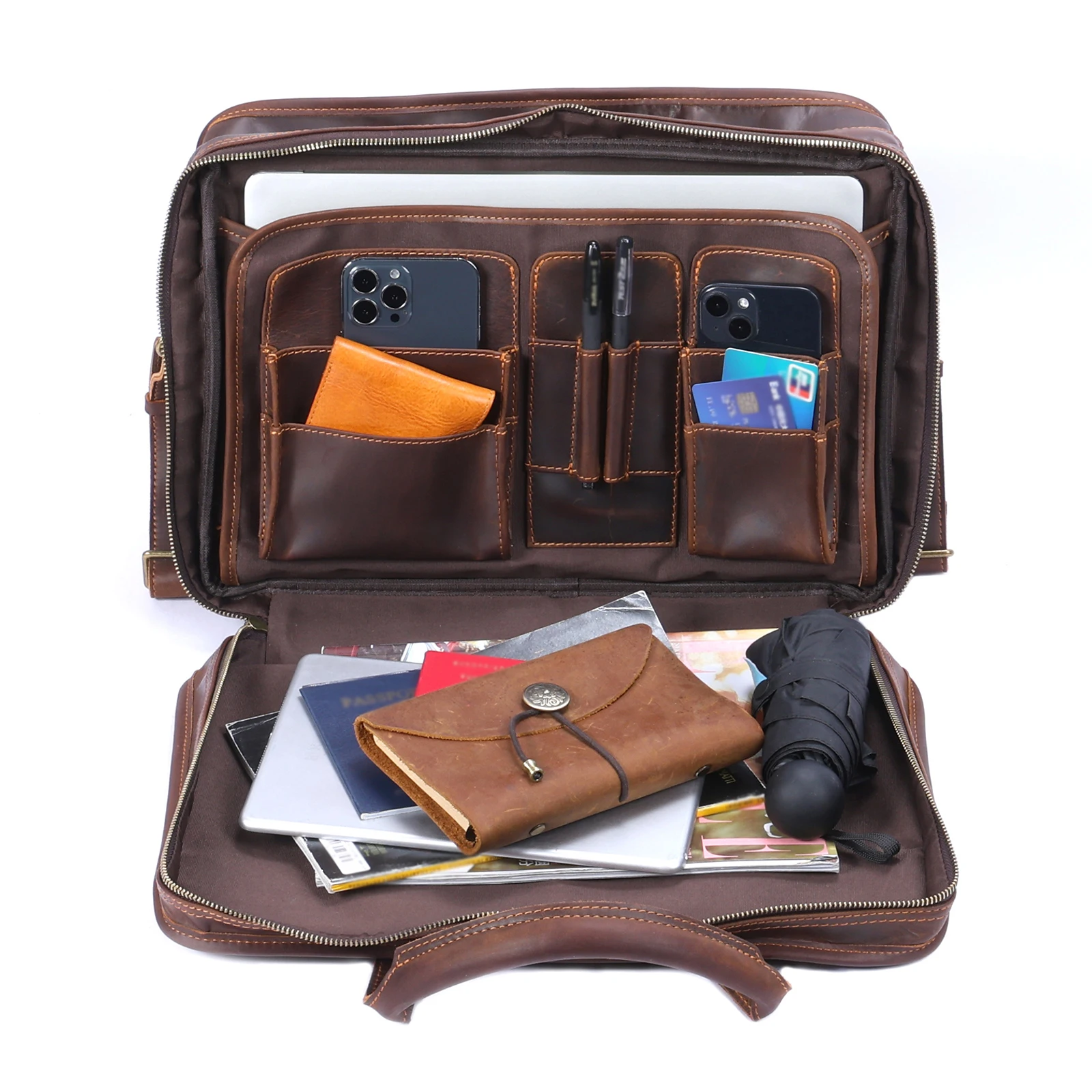 S.WORKER Neues Design Vintage Echtleder Herren-Aktentasche Laptop-Tasche Große Kapazität Rindsleder Business-Tragetasche Handtasche für Männer – Detail 16