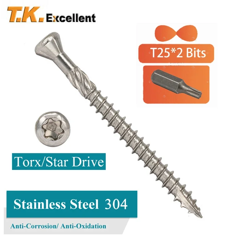 Stainless Torx Wood Screws, Marine Deck Screws, Rust Resistant, 316, 45mm, 55mm, 60mm, 75mm 316 Stainless Steel Wood Screws