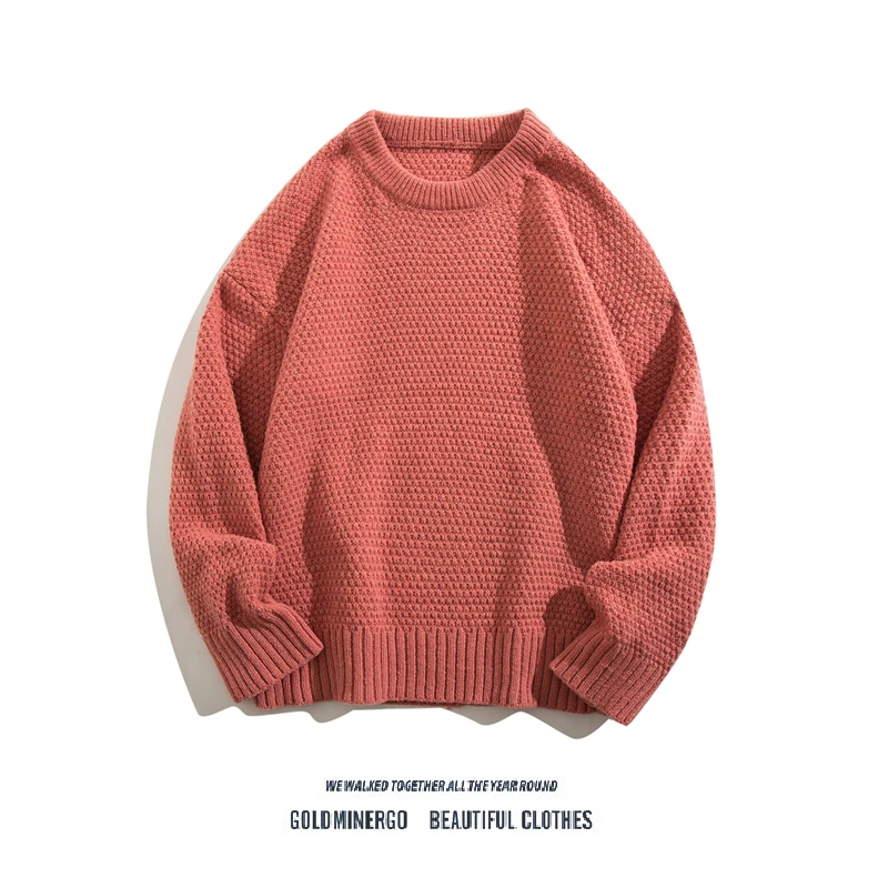 

Японский простой однотонный вязаный свитер для мужчин, свободный повседневный свитер большого размера с круглым вырезом и узором «сосна», вязаная кофта