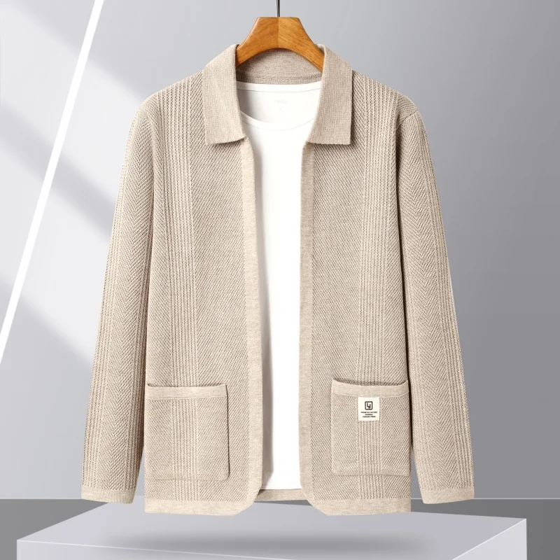 Men's New Knitting High Quality Autumn Winter Knit Cardigan Buttonless Patch Long Sleeves Sweater Exquisite Leisure Fashion Coat