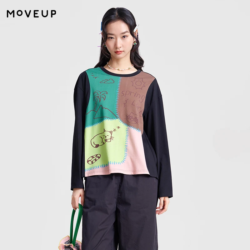 

MOVEUP Personalized Long Sleeve T-Shirt 2026 Spring Pure Cotton Round Neck Printed Tees Female Commuter Casual Shirt 3ELC10550