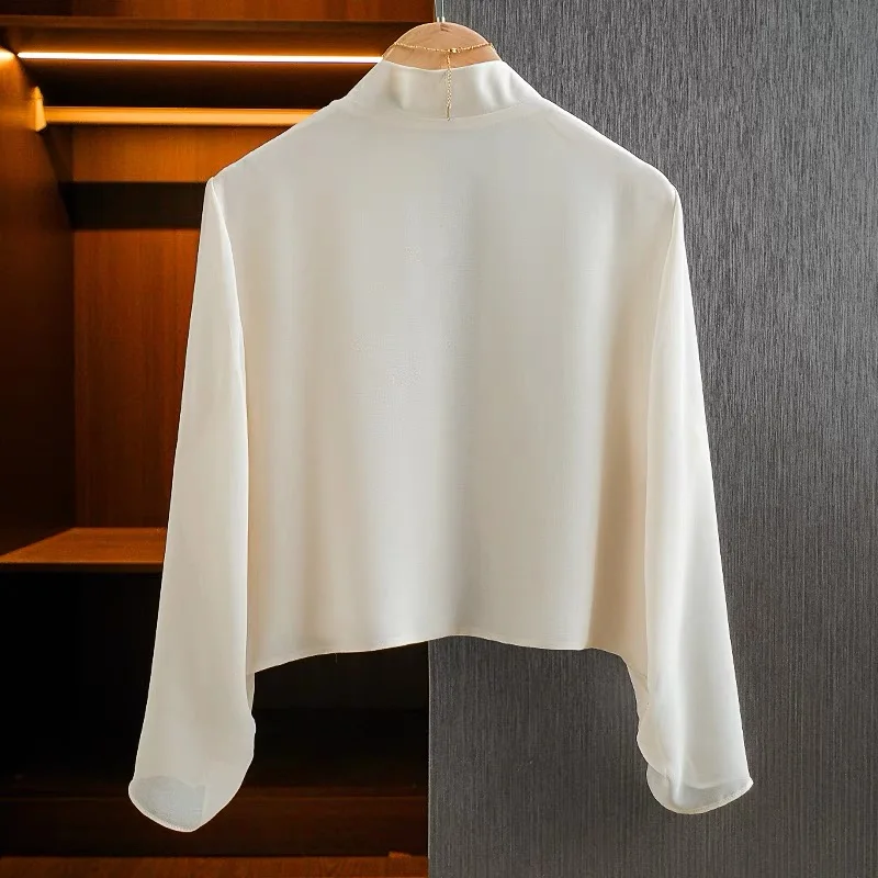 2025 Summer See Through Short jacket Women White Chiffon Cardigans Tops French Long Sleeve Thin Coat Elegant Outwears