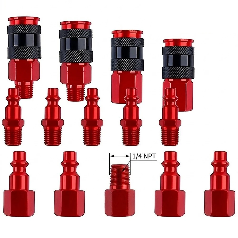 For Air Quick Connect Coupler Set 14-Piece for Compressor Workflows and Pneumatic Tool Integration Without Tools Required