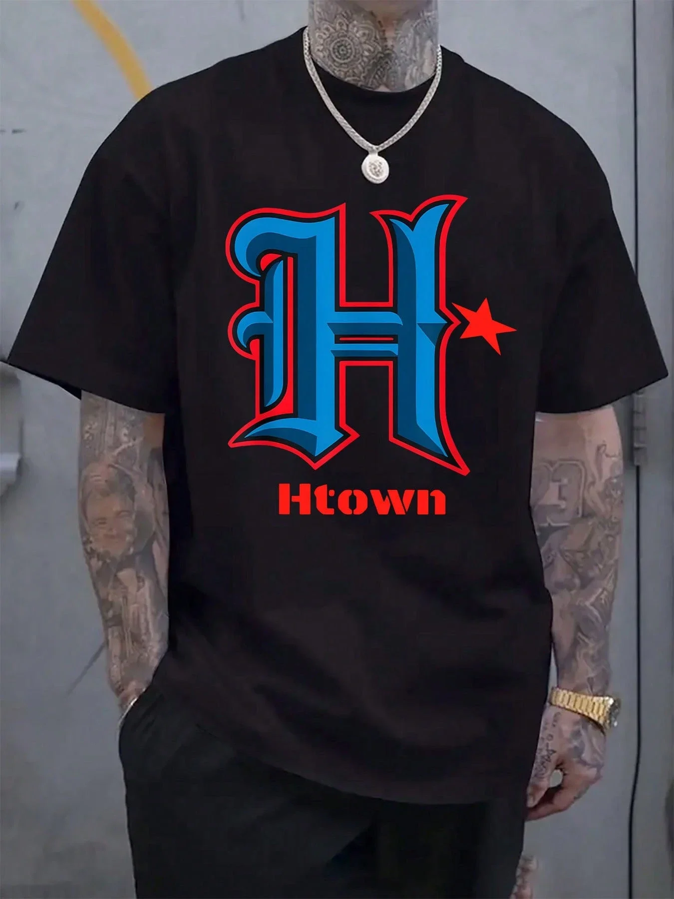Men's Houston-Inspired Graphic T-Shirt Lightweight Crew Neck Short Sleeve Vibrant Blue Red Design Casual Sports Tee For Men