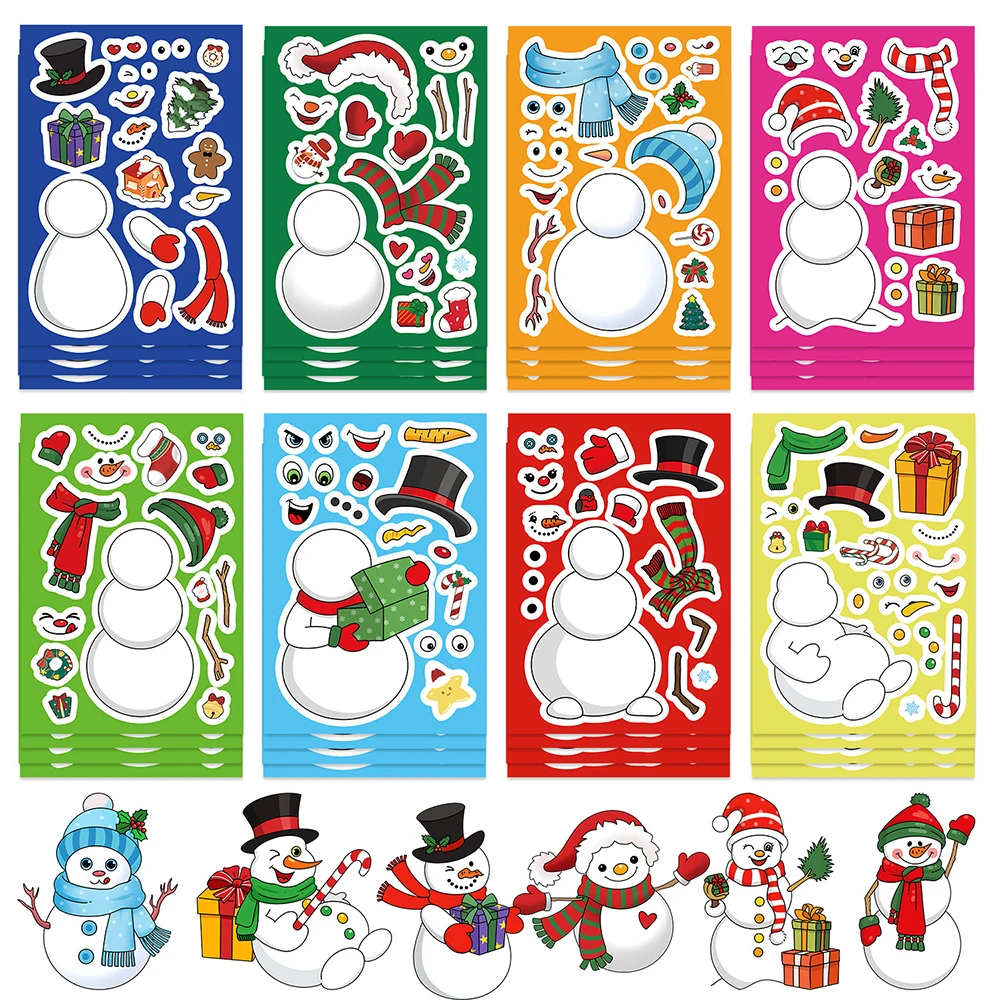8/16 ورقة عيد الميلاد ثلج لغز ملصقات DIY بها بنفسك ثلج تجميع بانوراما الشارات حفلة جعل وجه اللعب الديكور الهدايا #3