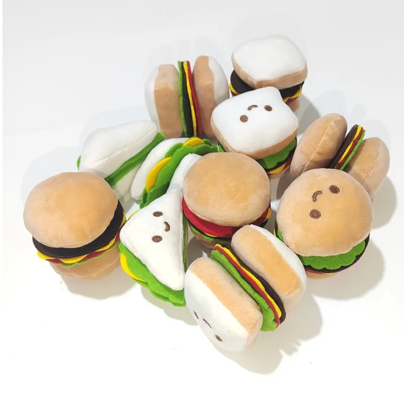 

Cute Soft Stuffed Dog Plush Toy Food Shape Dog Squeaky Chew Toy Simulated Rice Ball Sandwich Hamburger Pet Toy For Cats Dogs