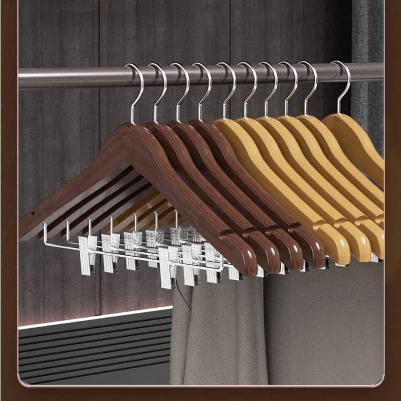 Wood Hangers Equipped with Clip Suit Set Clothes Support Rack Integrated Shops Hotel Dual-purpose Coat Pants Dress Storage Tools