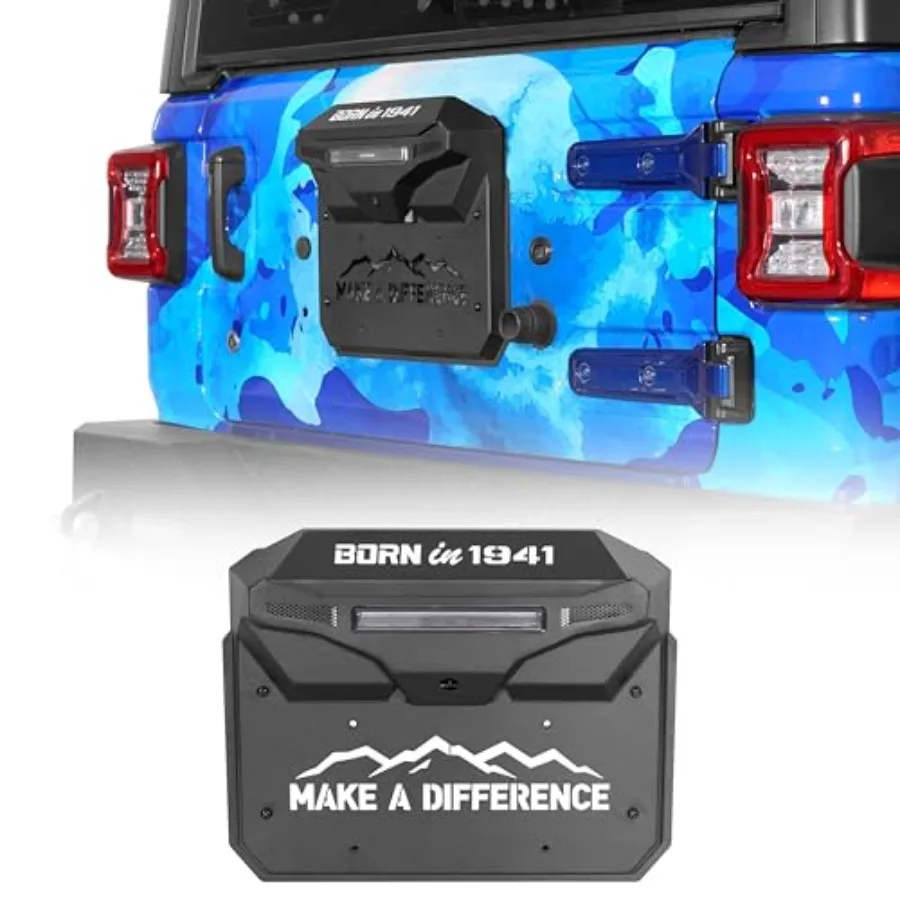 

Spare Tire Delete License Plate Relocation Kit w/LED Illumination and Third Brake Light Heavy Duty Steel Bracket Retains Factor