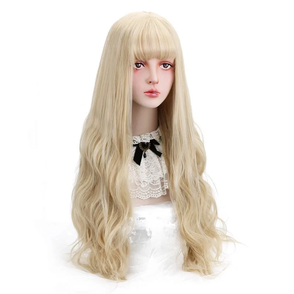 

Long Blonde Synthetic Wig with Bangs - Natural Long Wavy Cosplay Wigs for Women Halloween Christmas 30" (Blonde)