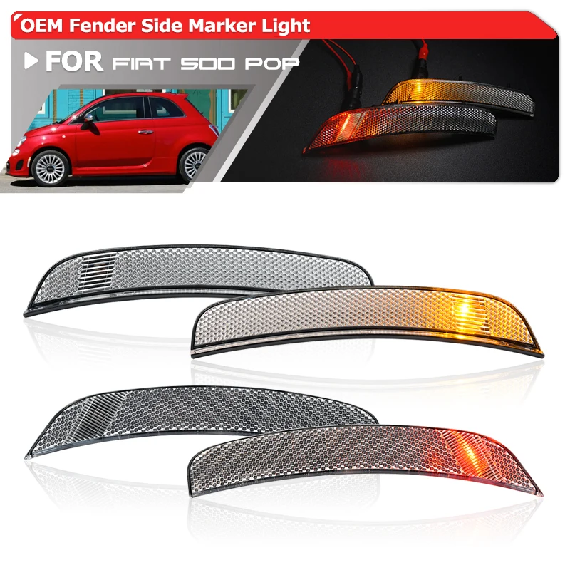 4x For Fiat 500 Pop/Lounge 2012-2017 500C Pop/Lounge 2012-2015 F&R Bumper Fender Flare Side Marker Reflector Lights Lamps