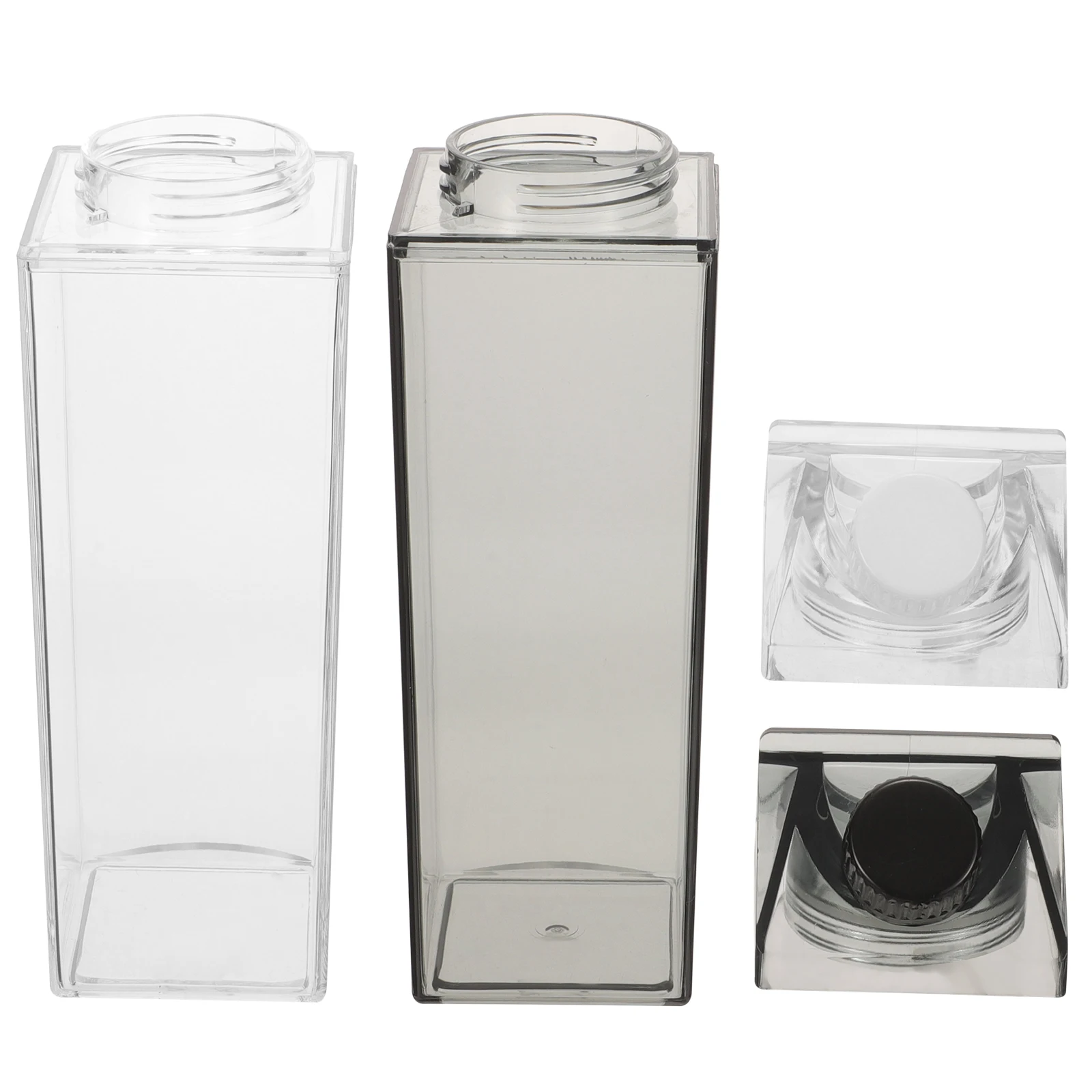 

2pcs 500ML Milk Bottle Reusable Clear Carton Containers for Water Juice Leak Proof Plastic Black White Storage