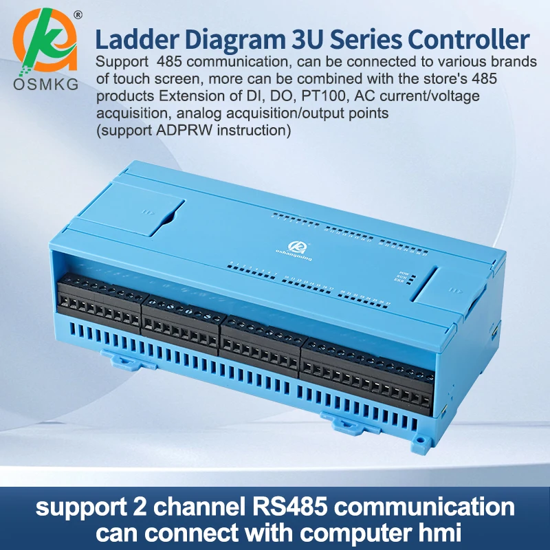 Oshangming 24 entradas 24 Transistor PLC entrada analógica salida 8 pulsos RS485 RS232 Lan Modbus Rtu/TCP diagrama de escalera controlador PLC