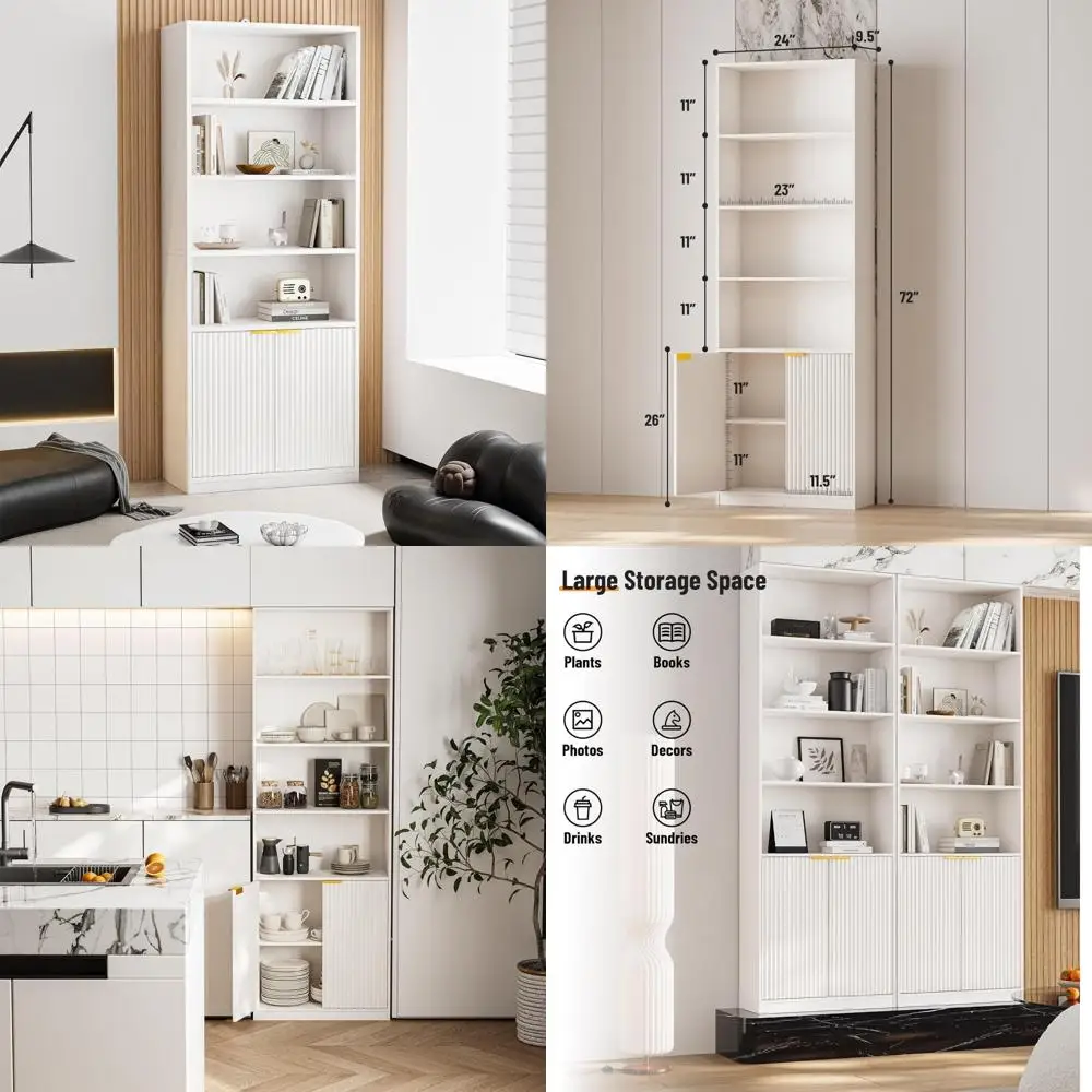 

72-Inch Tall 7-Tier Bookshelf with Doors, Floor Standing Display Shelves, Storage Cabinet, Home Decorative Bookcase