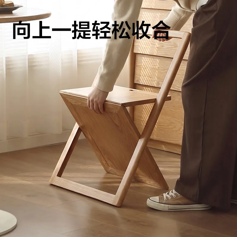 Home Solid Wood Folding Chair Home Casual Backrest Dining Table and Chair Space-saving Desk Chair