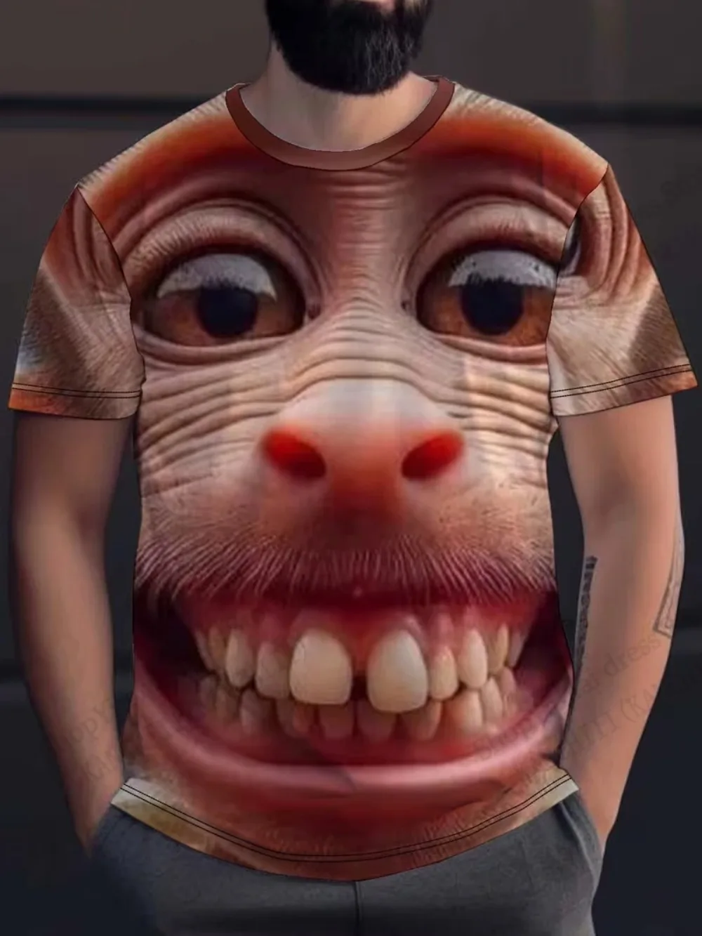 Lustiges T-Shirt mit Küssendem Affen-Motiv für Männer, 3D-Druck, Parodie-Gorilla, Schnelltrocknend, Atmungsaktiv, Unisex Kurzarm-Oberteil – Detail 11