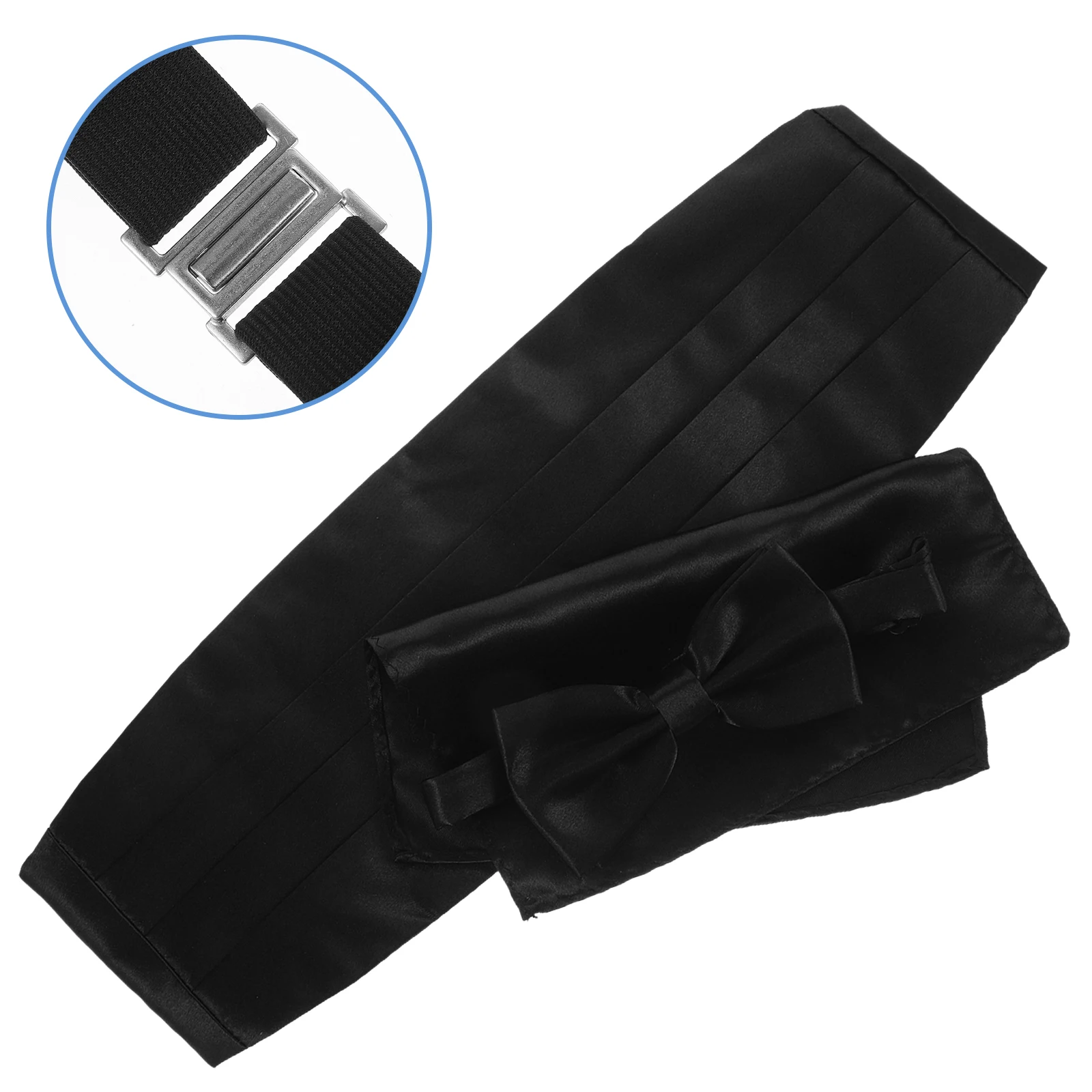 

1 set Black Cummerbund Tie Set for Men Silk Tuxedo Cummerbund Bowtie Set Accessories Satin Handkerchief Groomsmen Gifts