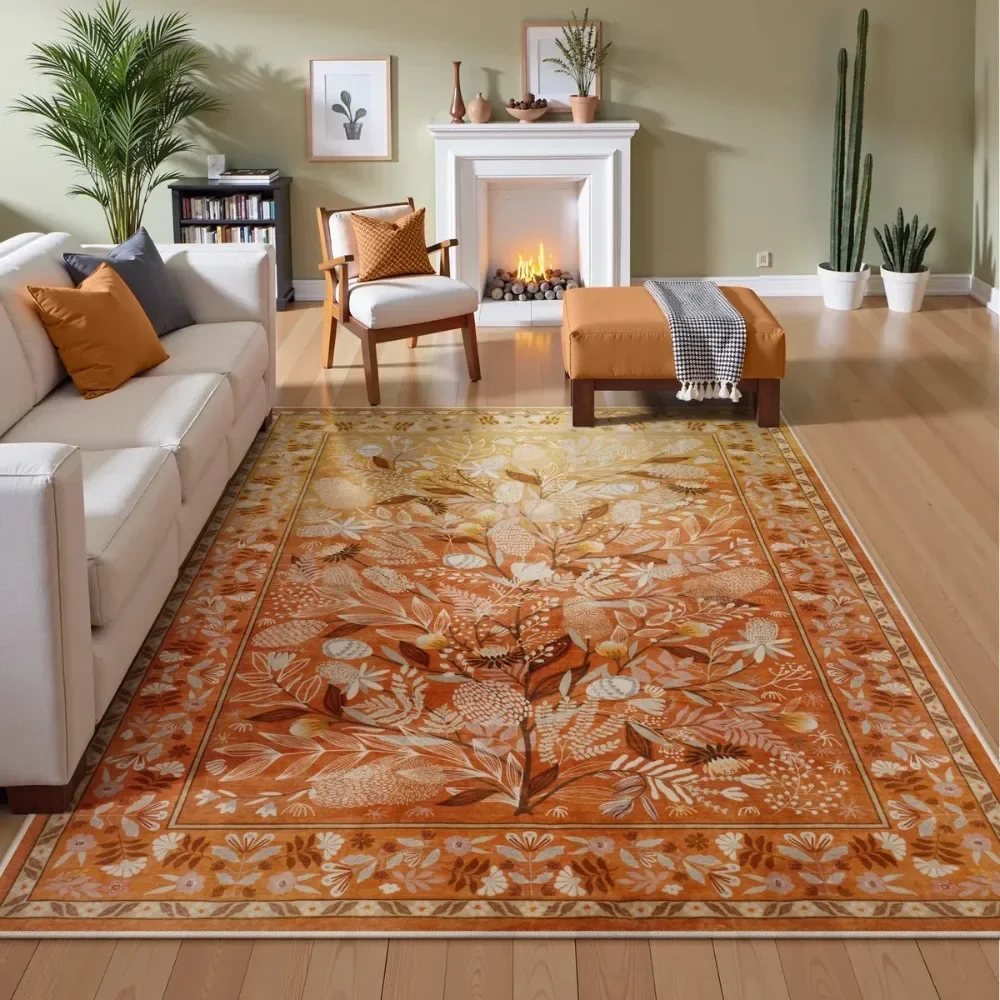 

Green Large Area Rugs Botanical Floral Washable Rugs for Living Room Soft Rug for Bedroom Non-Slip Modern Rug Dining Room Mat