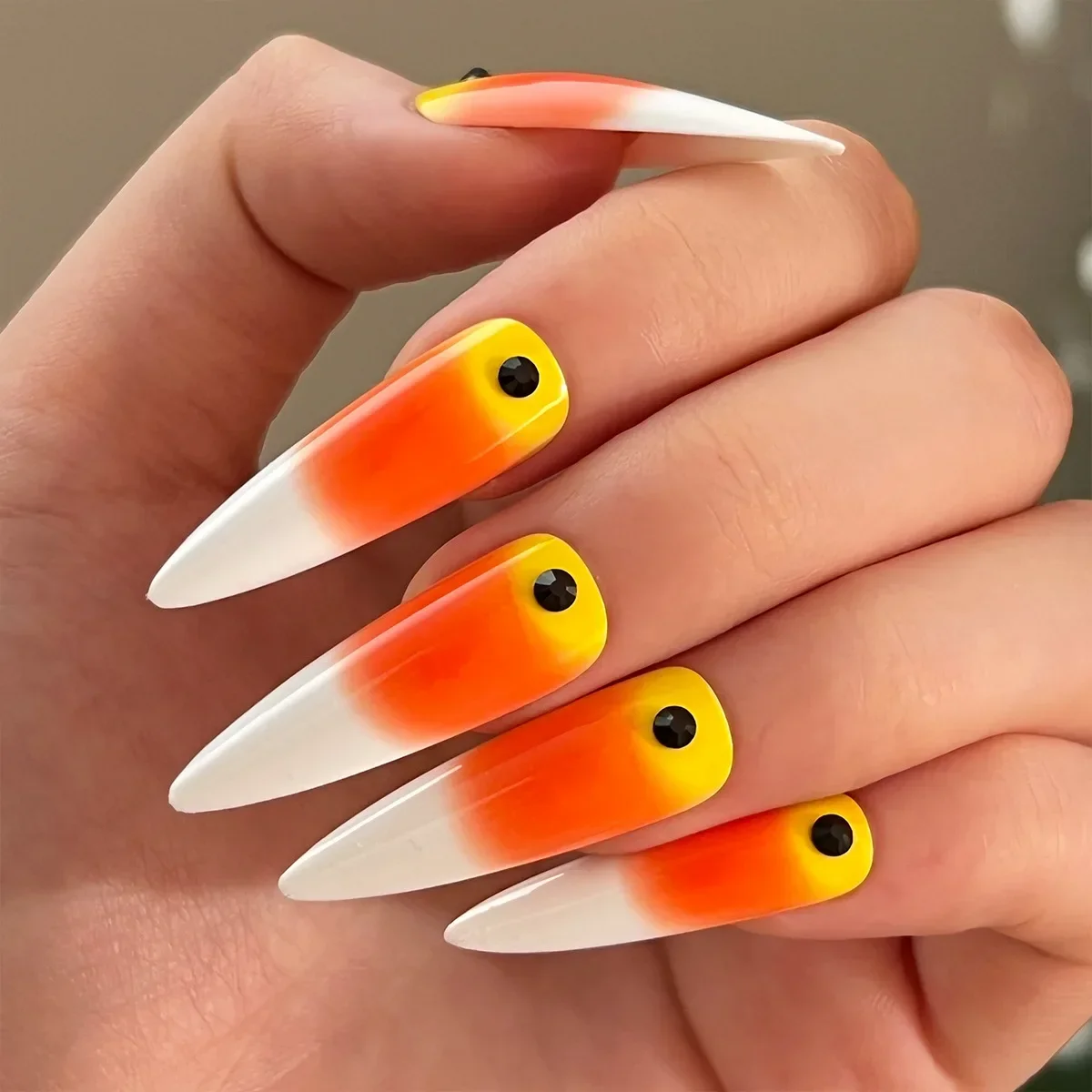 24 Pcs/Set Halloween Pointed Fake Nails Collection Press on Nail Artificial Acrylic False Nails Art Removable Wearable Nail Tips