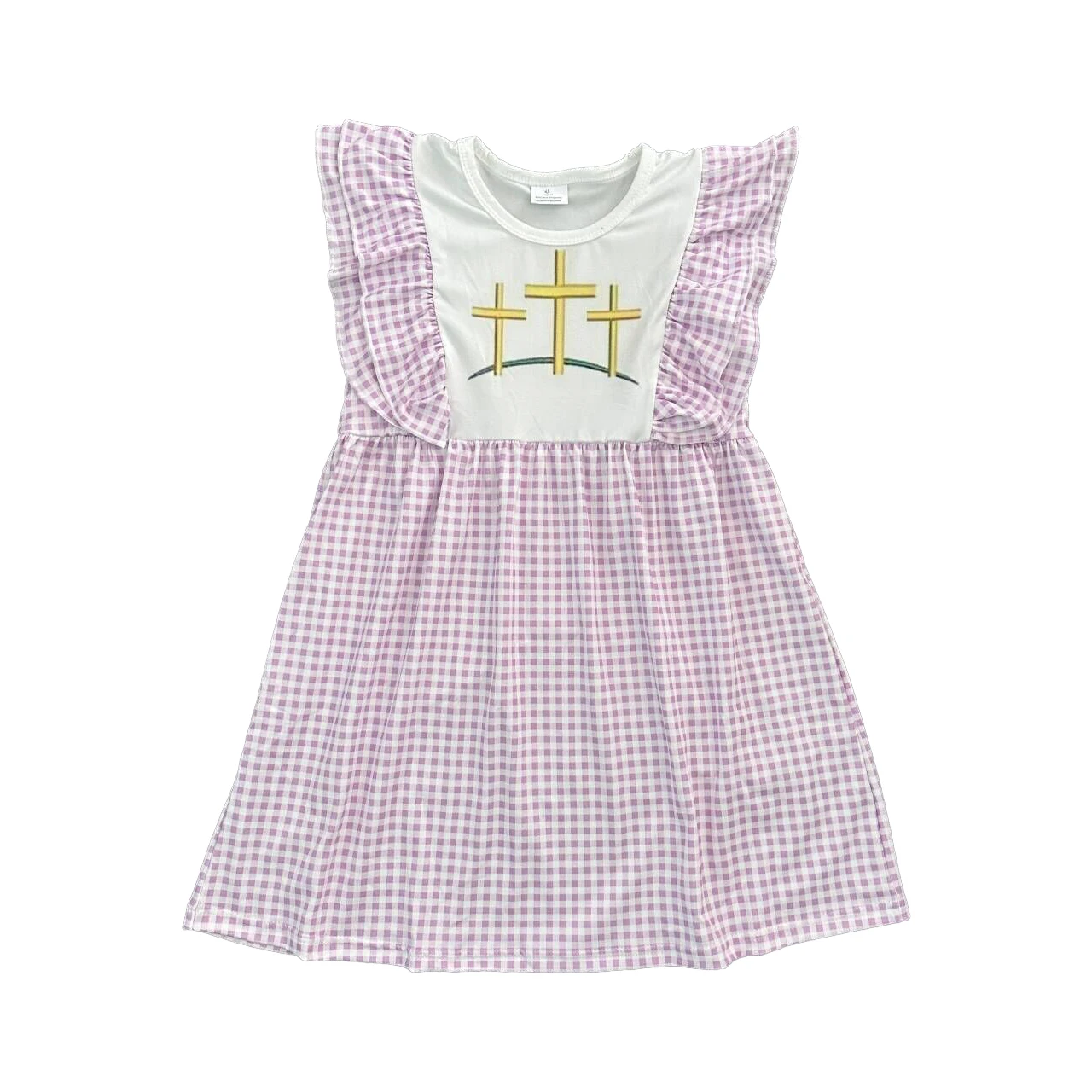 

Boutique Children Easter Clothing New Girl Easter Cross Dresses Pink Gingham Baby Rompers