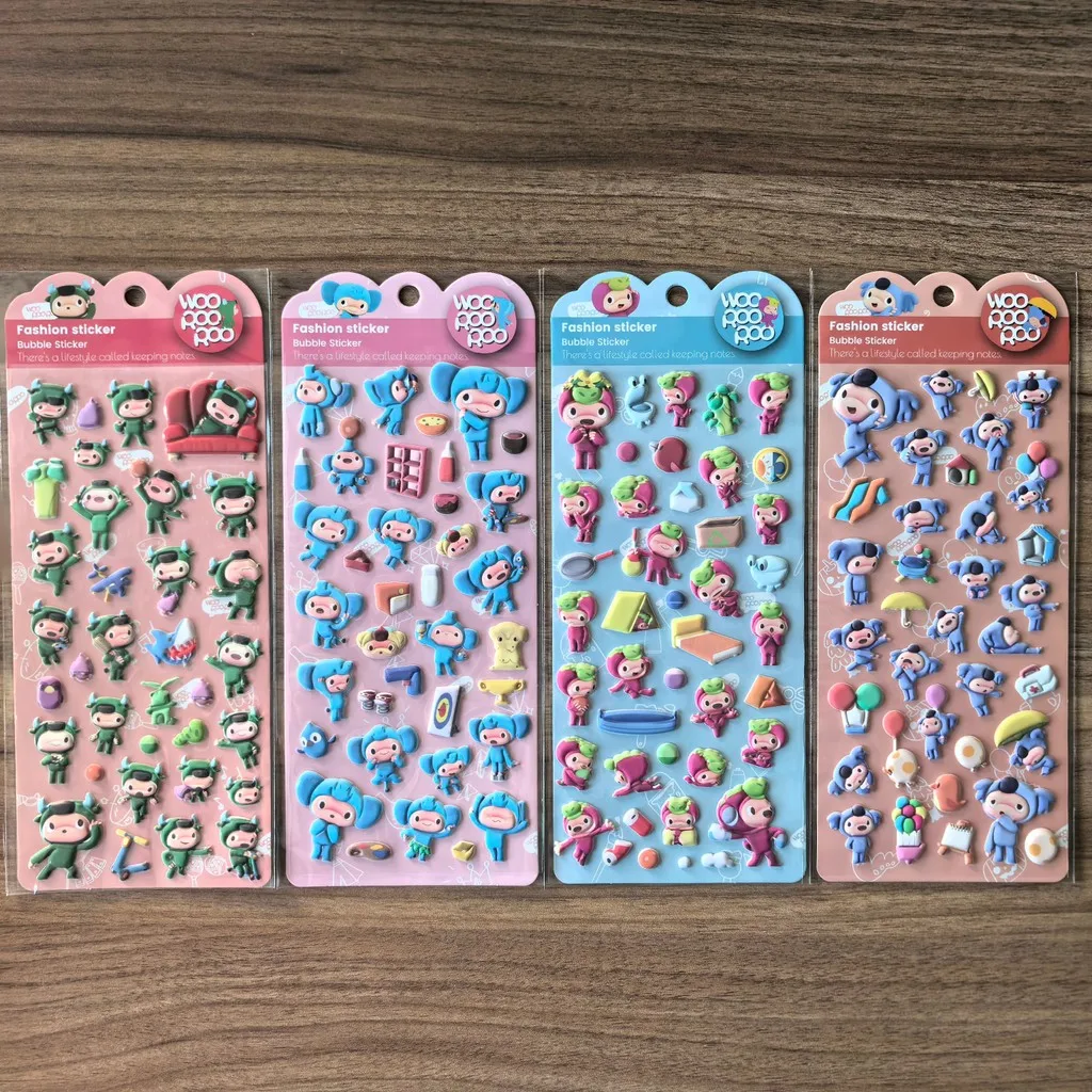 

4 Sheets Woo Hoo Roo Roo Fashion Bubble Stickers - Cute Cartoon Character Decals for Kids' Crafts, Journals AnimeWorlds Store