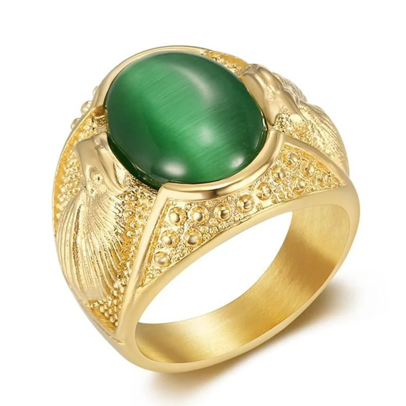 

Резные зеленые камни «кошачий глаз» в виде орла, кольца с черным агатом для мужчин, мужские ремешки на палец из нержавеющей стали, размеры 7-13, аксессуар в стиле хип-хоп