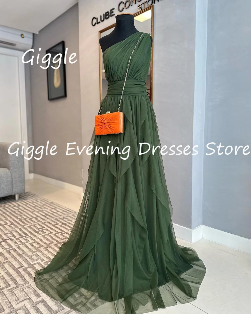 Giggle Tulle A-line One-shoulder Ruffle Formal Elegant Prom Gown Floor Length luxury Evening Pretty Party Dresses for Women 2024