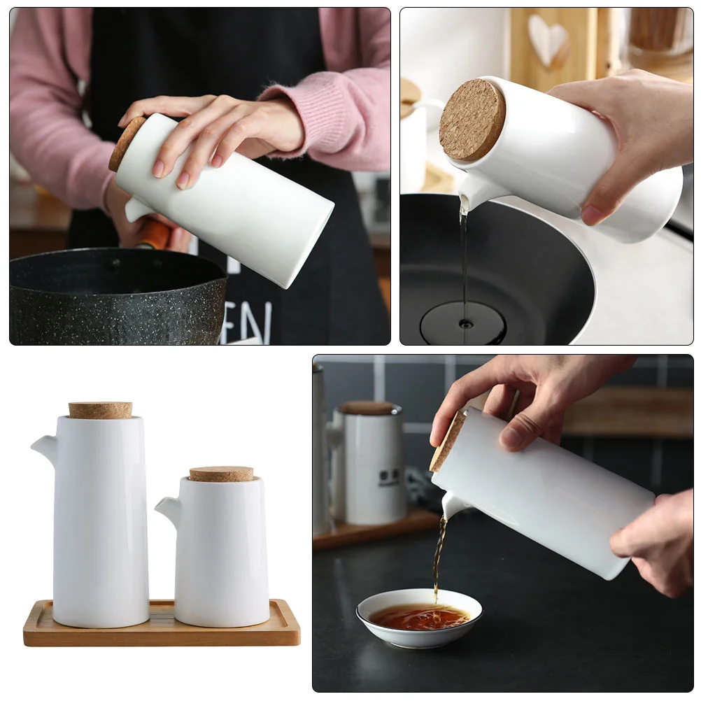 Ceramic Oil Pot Storage Can Seasoning Bottles Olive Soy Sauce with Cork Stopper Spice Ceramics Dispenser Food Containers Lids