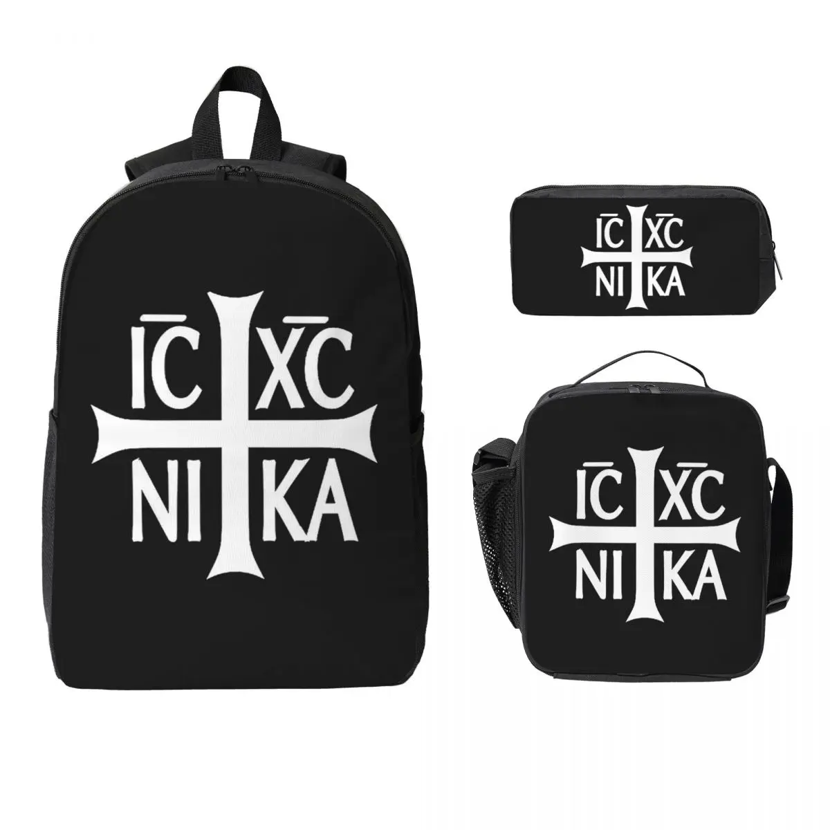 

Ic Xc Ni Ka Backpack Student Boys Girls BookBag School Bag Computer Shoulder Bags 3ps Insulated Lunch Bag Pencil Case