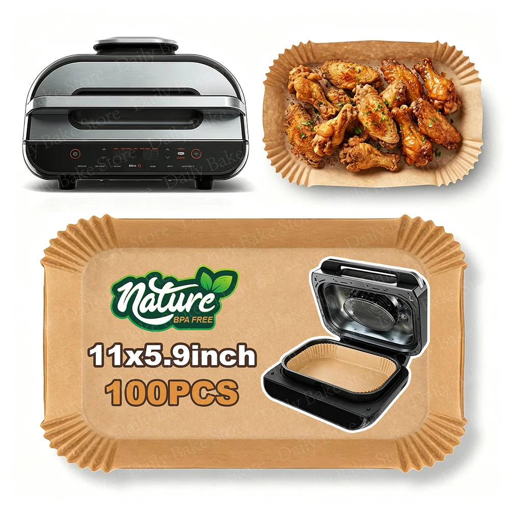 Air Fryer Paper Liners for Ninja Foodi Smart XL Grill, Disposable Parchment Sheets, Fits FG551, DG551 & IG551, Non-Stick, 11x6in