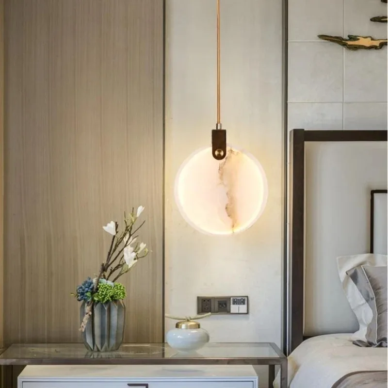 2026 Marble Pendant Lights Bedroom Bedside Kitchen Hanging Lamp Stairs Stone Modern Round Decoration Ceiling Chandeliers Lustres