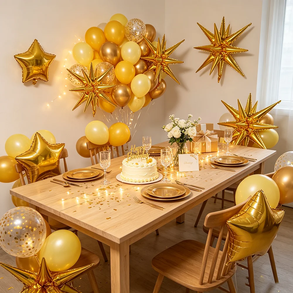 Gold Balloon Garland Arch Kit Starburst Foil Balloons Confetti Balloon for Birthday Wedding Anniversary Graduation Party Decor S