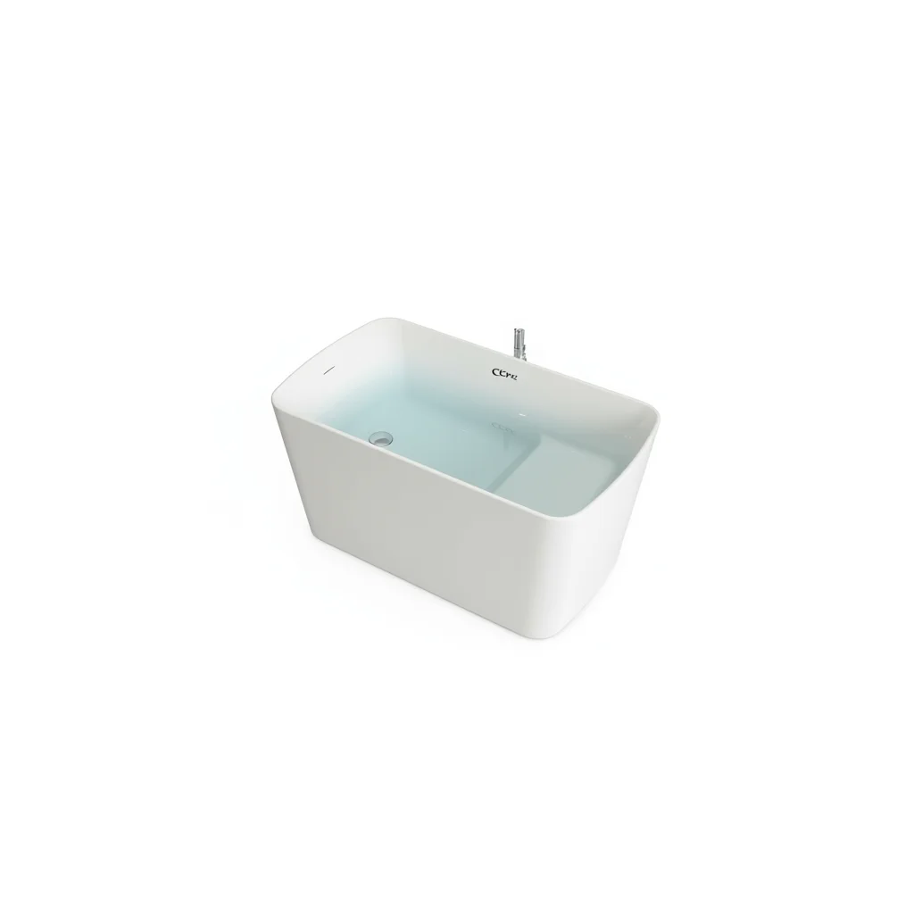 

CCTUZ Freestanding Bathtub 49 Inch Glossy White Acrylic Square Japanese Design Chrome Overflow Drain Bathroom Tub