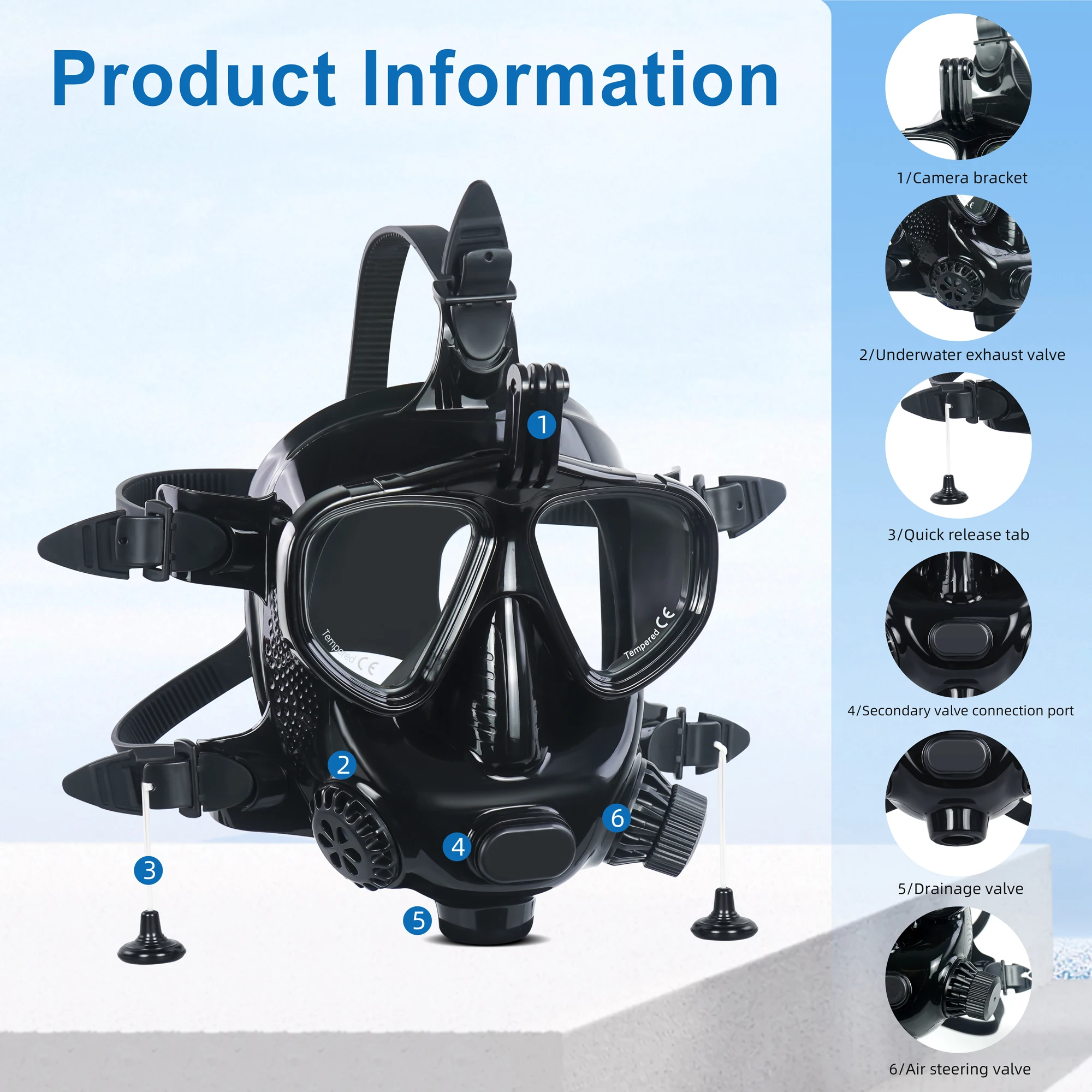 

DEDEPU Full-Face Dive Mask Support Diving & Snorkeling, Full Face Snorkel Scube Mask Black