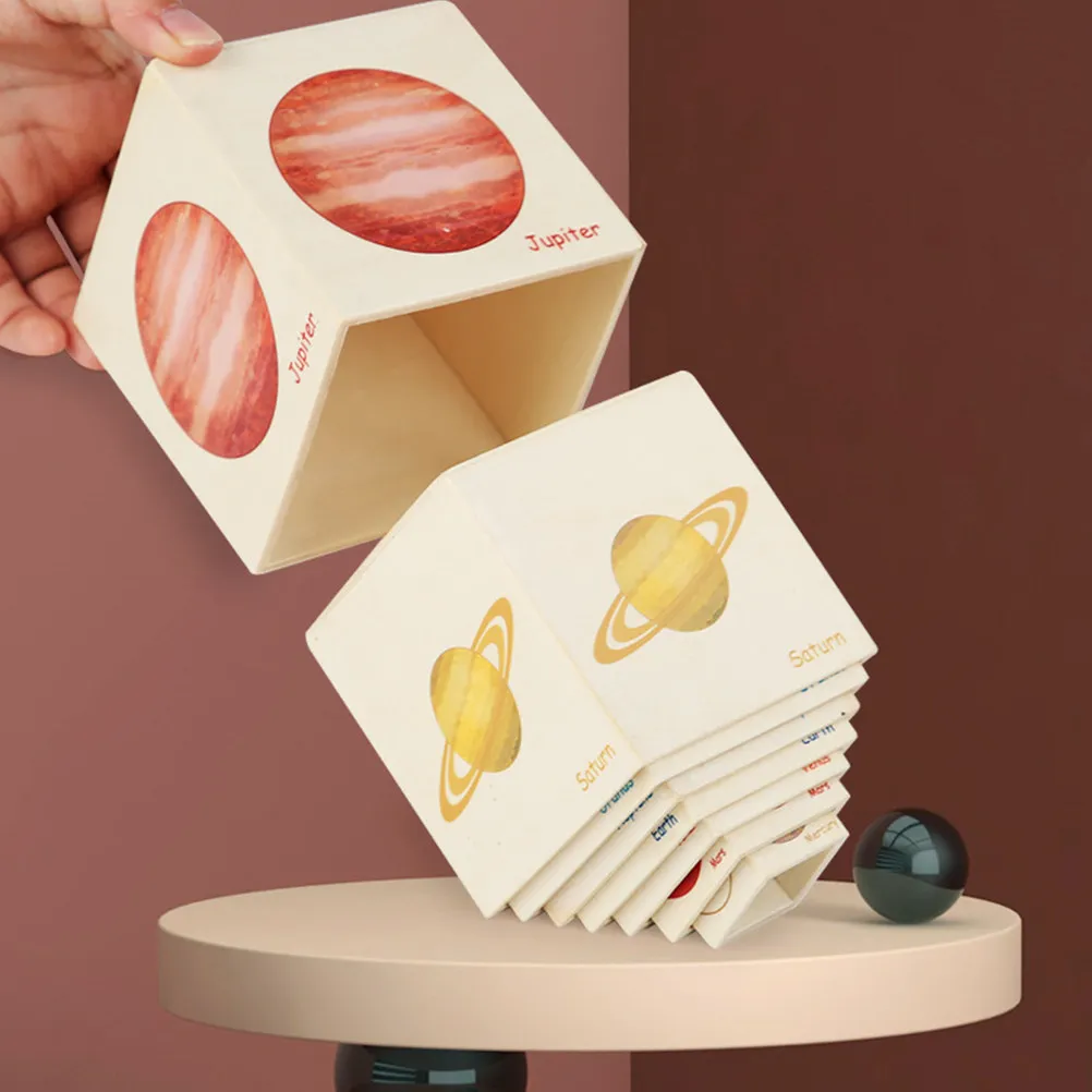 1Set Eight Planet Stacking Box Educational Wooden Solar System Game Interactive Baby Cognitive Stacker Fun Learning Set