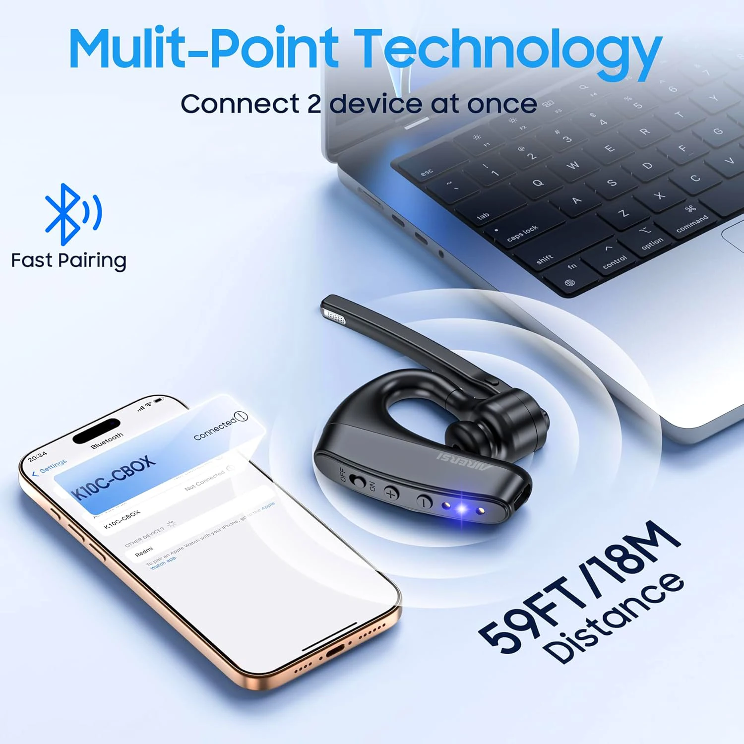 أحدث سماعات بلوتوث 5.3 سماعات رأس لاسلكية بخاصية إلغاء الضوضاء مع ميكروفون مزدوج وحقيبة شحن لجميع الهواتف الذكية