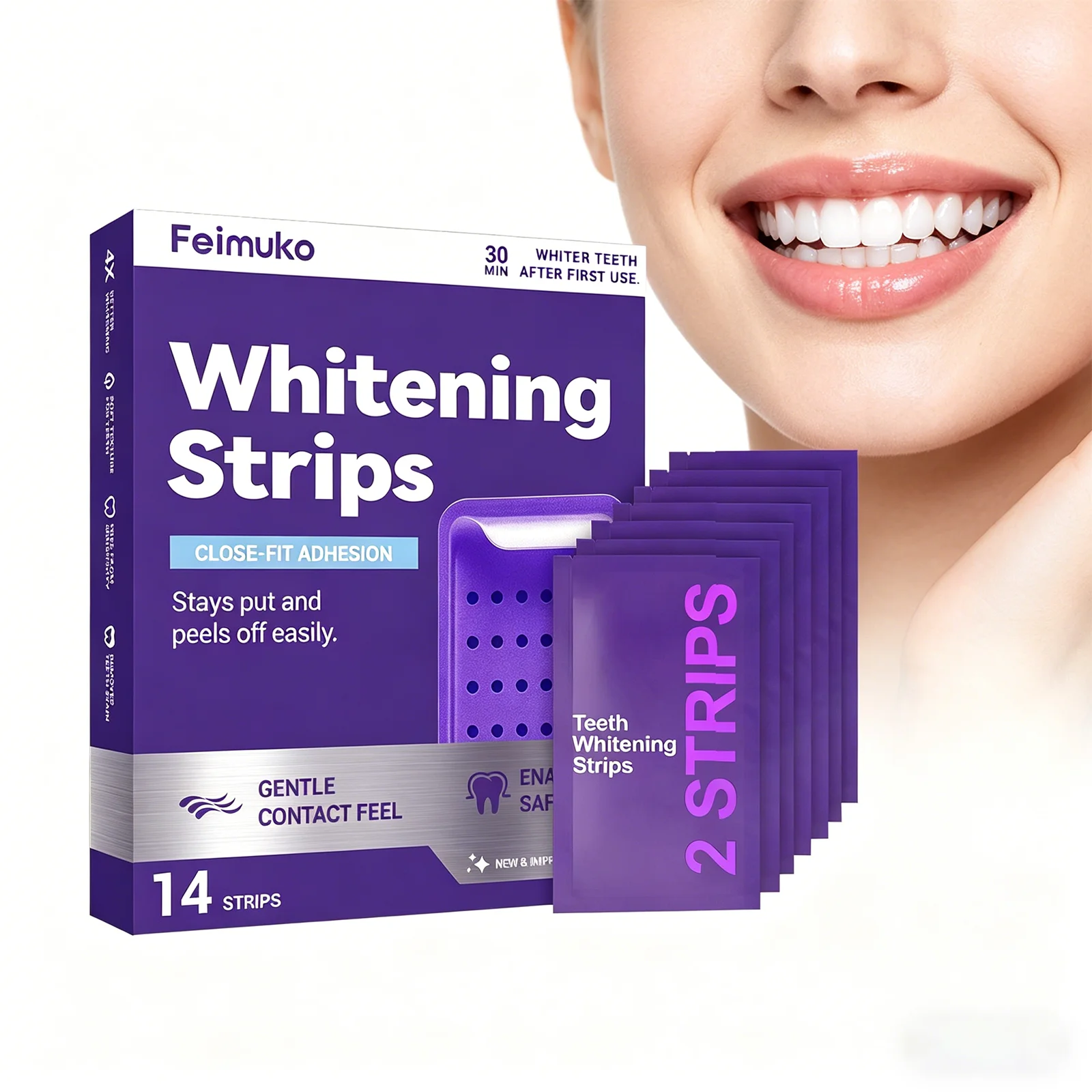 Purple Teeth Brightening Strips Color Correcting Remove Yellow Stains Neutralizes Brassiness Gentle Oral Care Fresh Breath