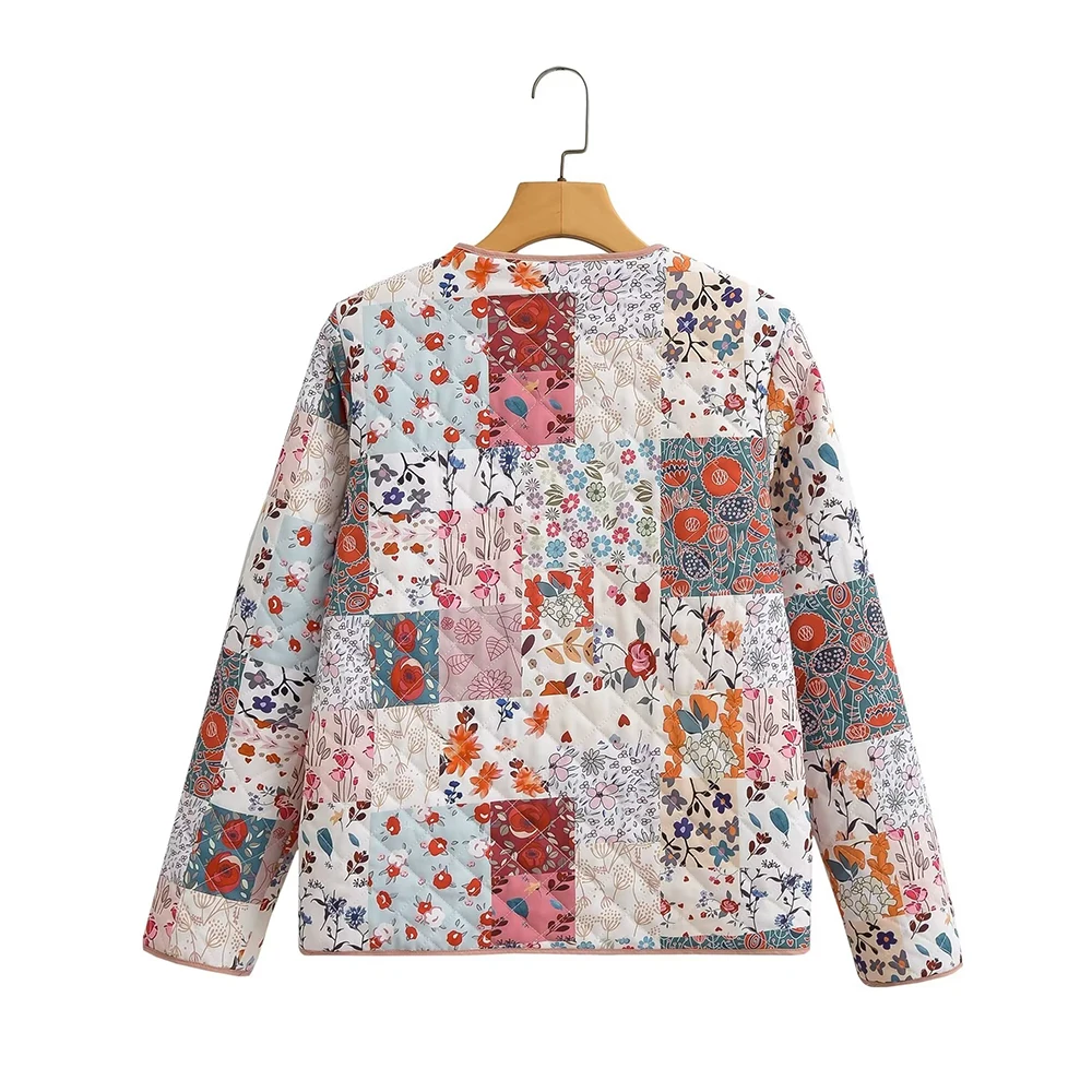 PB&ZA 2024 Autumn and winter new European and American cross-border women\'s street fashion print clip-on cotton jacket