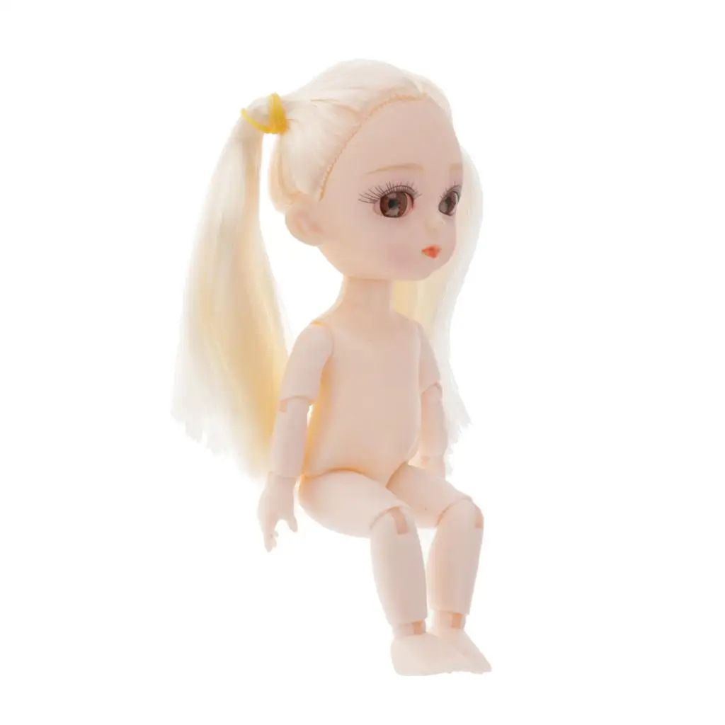 

16cm Fexible 13 Joints Nude Girl Doll Body Model White Braids