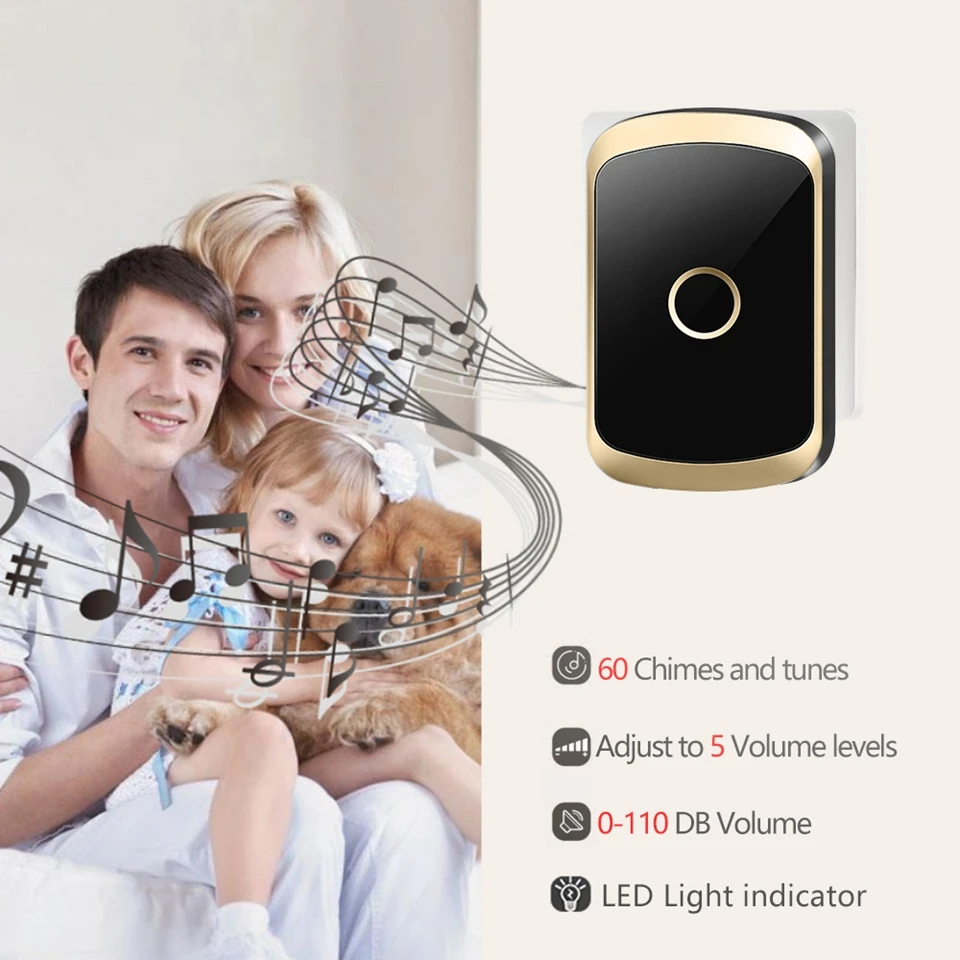 WEMEDA Self Powered Wireless Doorbell US EU UK Plug Smart Home Waterproof No Battery Door Bell Chime 1 2 Button 1 2 Receiver