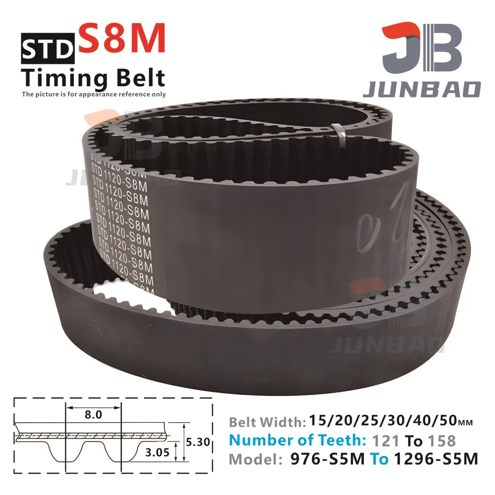 

STD S8M Timing Belt Width15 20 25 30 40 50MM Pitch Length LP=976MM To 1296MM S8M Rubber Conveyor Tooth Synchronous Belt 3D Parts