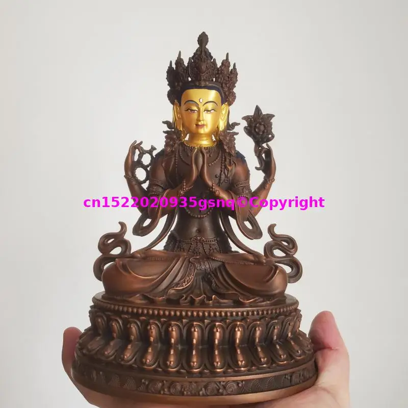 TOP Exquisite holy Four armed Guanyin statue copper sculpture Buddhist offering altar monk Buddhist Family Worship Patron saint