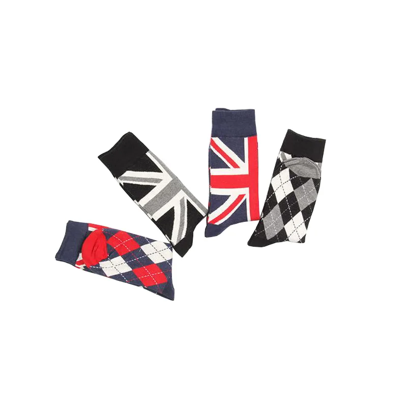 Harajuku Retro Men British Flag argyle Pattern Cotton Crew Socks Dress Brand Skate Designer Fixed Gear hip hop Happy  Men Gift