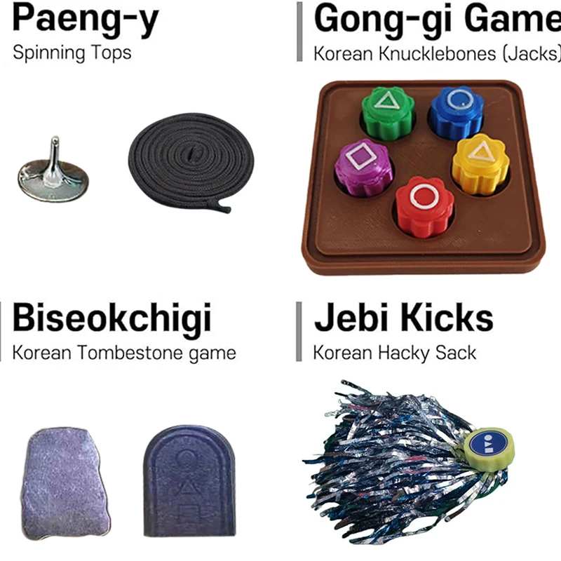 Korean Folk Game Set (Korean Traditional Play Game)- Jebi Chagi, Gong-gi, Biseokchigi, Paeng-y, DDAKJI, Family Travel Games