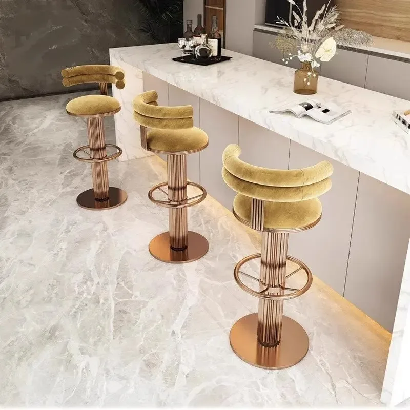 

Italian Designer Modern Simple High Bar Stool Contemporary Velvet Front Island Seat for Kitchen Home Bar Luxury Stainless Steel