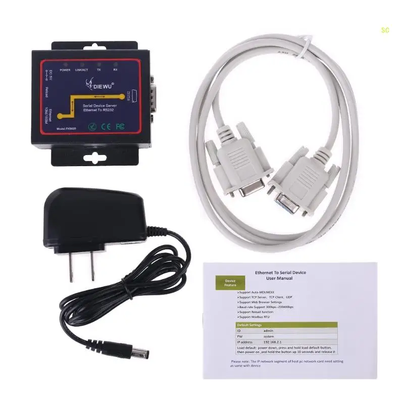 DB9 RJ45 to RS232 Ethernet IP Serial Server โมดูล Ethernet อุปกรณ์การสื่อสาร Converter TXB022 Dropshipping