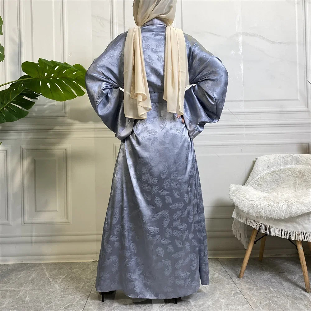 두바이 새틴 여성 이슬람 오픈 abayas 기모노 맥시 드레스 터키 아랍 가운 kaftan 이슬람 의류 eid 라마단 jalabiya caftan