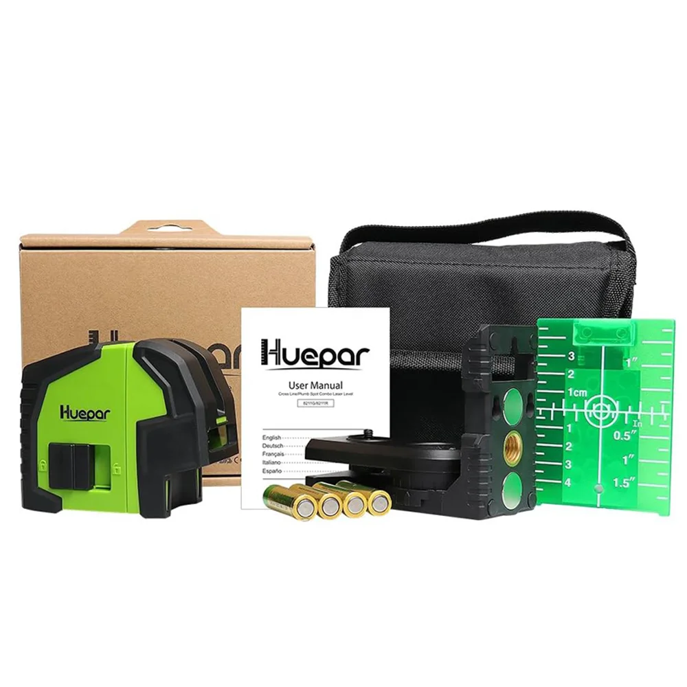 Imagem -06 - Huepar-nível Profissional de Raio Verde Laser Linha Cruzada Pontos de Prumo Alinhamento Auto-nivelante Multiuso de 130 ° 8211g