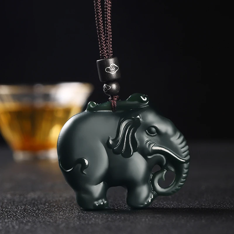 

Genuine China Nephrite Stone Green Jade Elephant Pendant Necklace Men Women Certified Jewelry Hetian Jade Lucky Charms Amulets